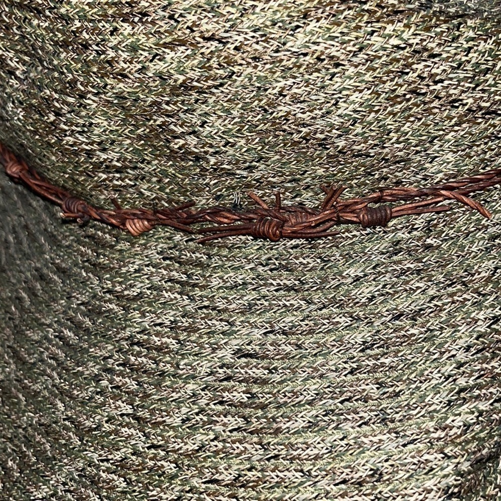 Kokin New York Woven Wide Brim Sun Hat w Twisted Leather Band Green Heather - Picture 6 of 12